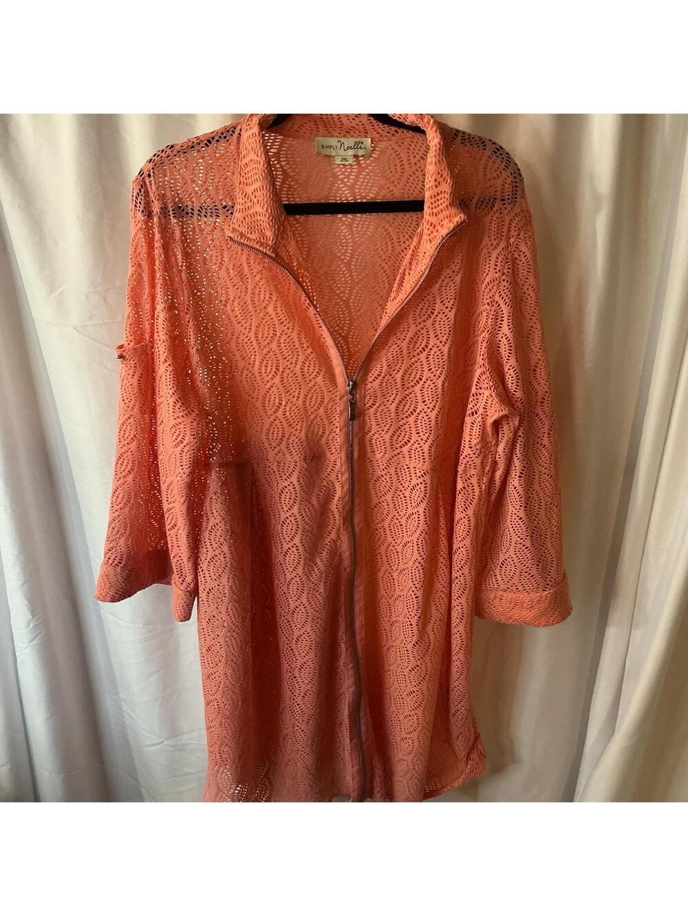 Simply Noelle Coral Pink Lace Zip Front Swim Cover Up Jacket XXL 16-18 Beachwear
